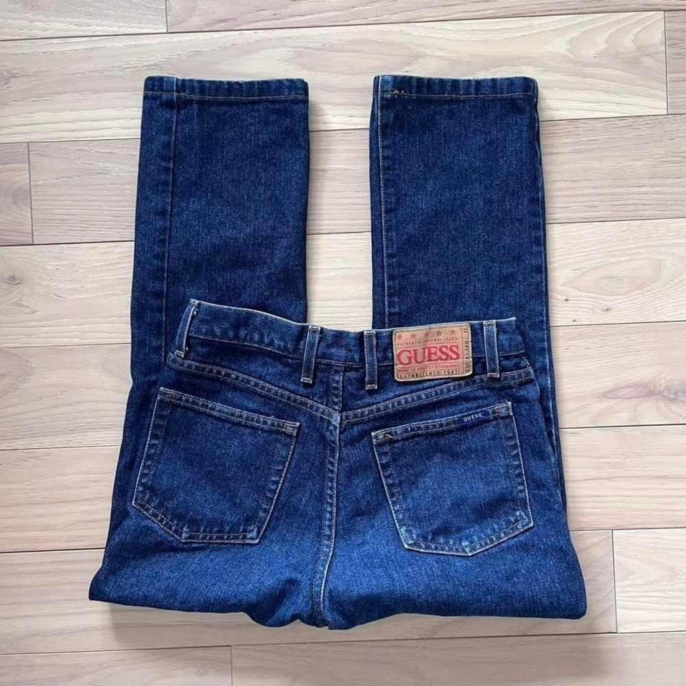 Vintage 90s Guess Mid Rise  Straight Leg Dark Wash Jeans sz 27 modeloffduty
